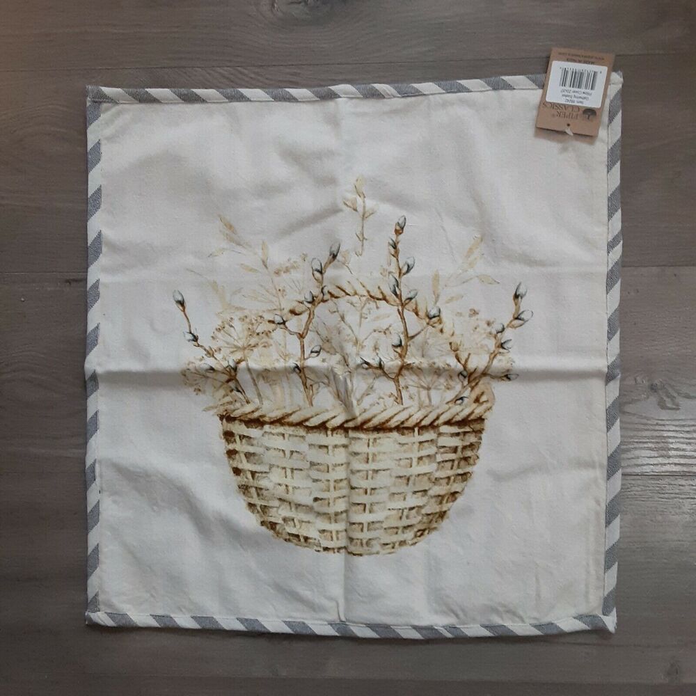 NWT Piper Classics gray cream Gathering Basket pillow cover 20X20 100% cotton